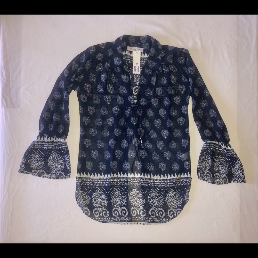 Lucy Love sheer Casa Blanca tunic Boho Blouse Small